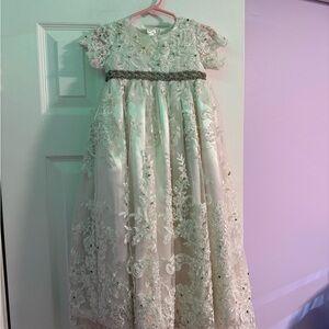 Charming Ivory Lace Kids Dress with Silver Accents — christening gown
